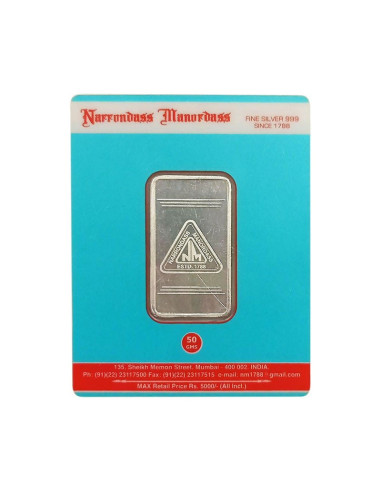 Narrondass Manordass Silver Bar Of 50 Grams in 999 Purity