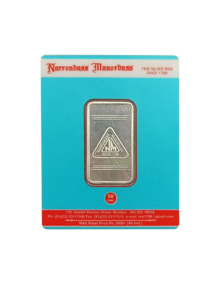 Narrondass Manordass Silver Bar Of 50 Grams in 999 Purity