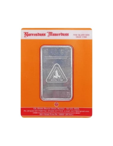 Narrondass Manordass Silver Bar Of 100 Grams in 999 Purity Fineness 