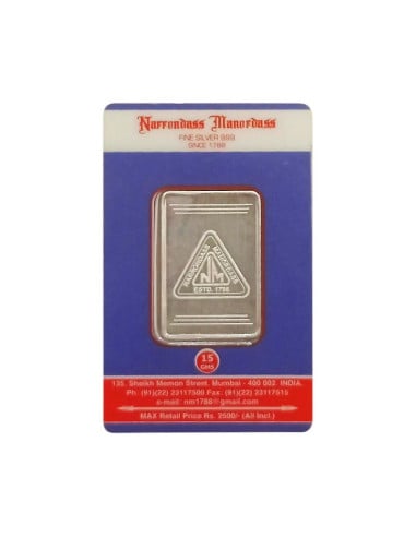 Narrondass Manordass Silver Bar Of 15 Grams in 999 Purity
