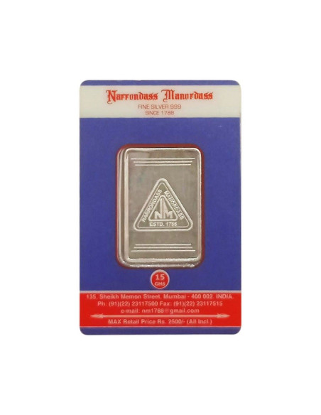 Narrondass Manordass Silver Bar Of 15 Grams in 999 Purity