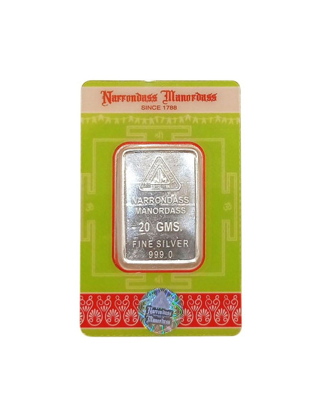 Narrondass Manordass Silver Bar Of 20 Grams in 999 Purity