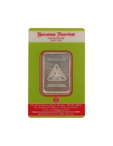 Narrondass Manordass Silver Bar Of 20 Grams in 999 Purity