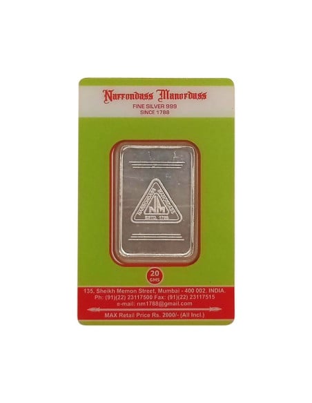 Narrondass Manordass Silver Bar Of 20 Grams in 999 Purity