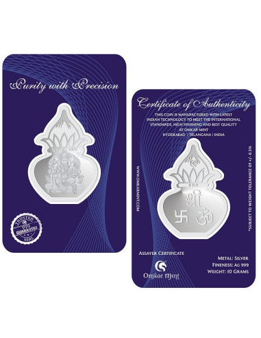 Kalash Ganesh Silver Coin Of 10 Grams in 999 Purity Fineness