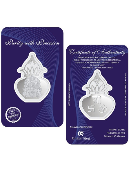 Kalash Ganesh Silver Coin Of 10 Grams in 999 Purity Fineness