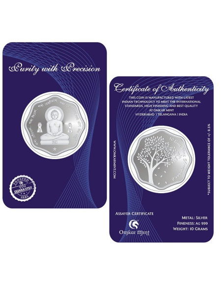 Octagon Mahavir Silver Coin Of 10 Grams in 999 Purity Fineness