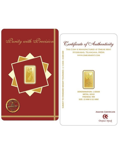 Peacock Gold Bar Of 1 Gram 24Kt Gold 999 Purity Fineness