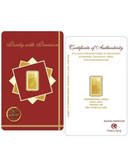 Peacock Gold Bar Of 1 Gram 24Kt Gold 999 Purity Fineness