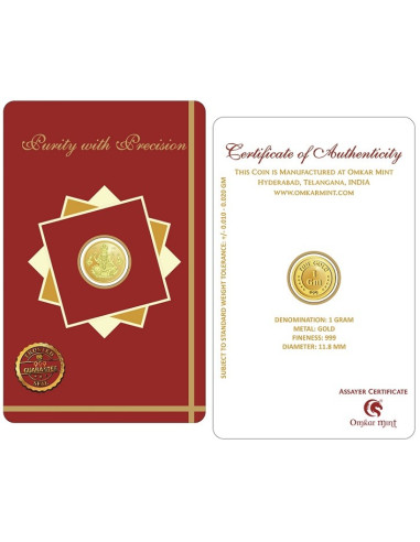 Lakshmi Gold Coin Of 1 Gram 24Kt Gold 999 Purity Fineness