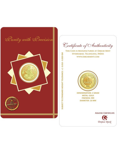 Lakshmi Gold Coin Of 2 Gram 24Kt Gold 999 Purity Fineness