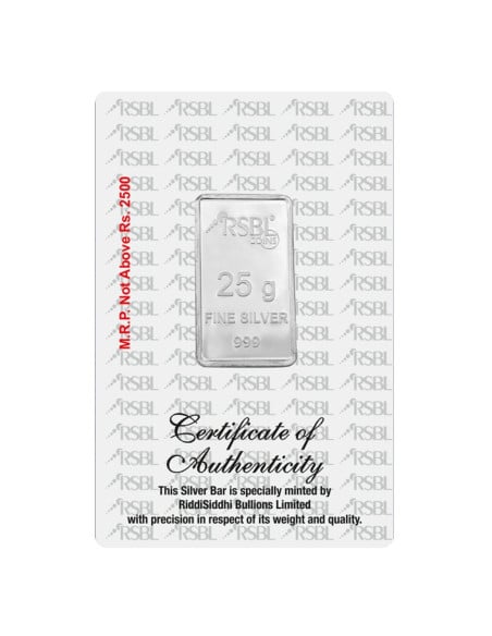RSBL Silver Bar of 25 Grams in 24Kt 999 Purity Fineness