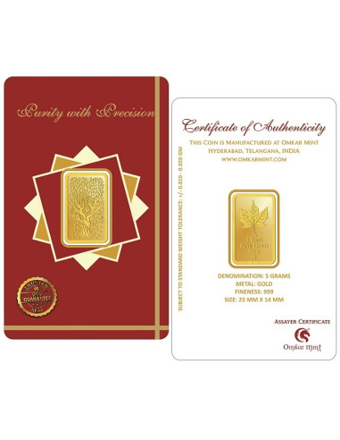 Kalpataru Gold Bar Of 5 Gram 24Kt Gold 999 Purity Fineness