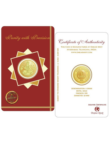 Lakshmi Gold Coin Of 5 Gram 24Kt Gold 999 Purity Fineness