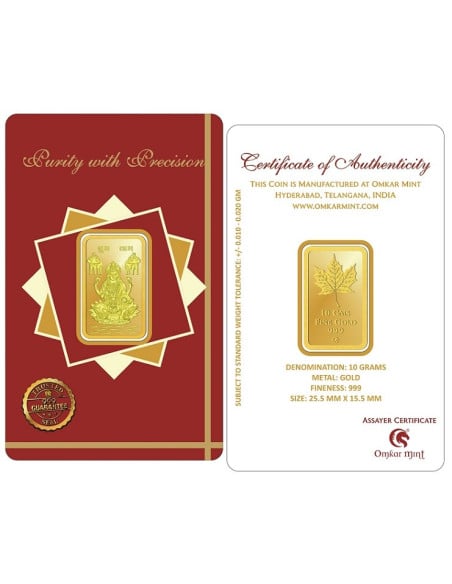 Lakshmi Gold Bar Of 10 Gram 24Kt Gold 999 Purity Fineness