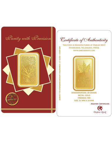 Kalpataru Gold Bar Of 20 Gram 24Kt Gold 999 Purity Fineness