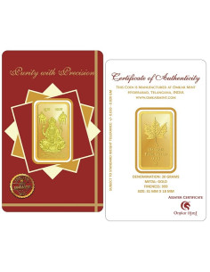 Lakshmi Gold Bar Of 20 Gram 24Kt Gold 999 Purity Fineness
