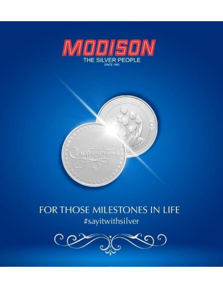Modison Congratulation Silver Coin of 10 Grams in 24Kt 999 Purity Fineness in Certicard