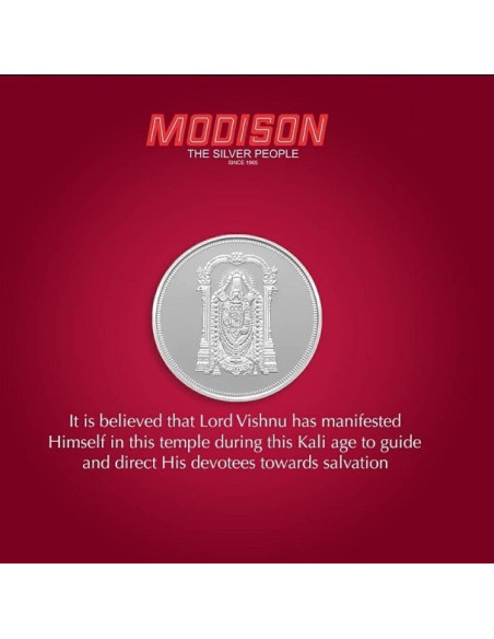 Modison Tirupati Silver Coin of 10 Grams in 24Kt 999 Purity Fineness in Paper Folder Packing