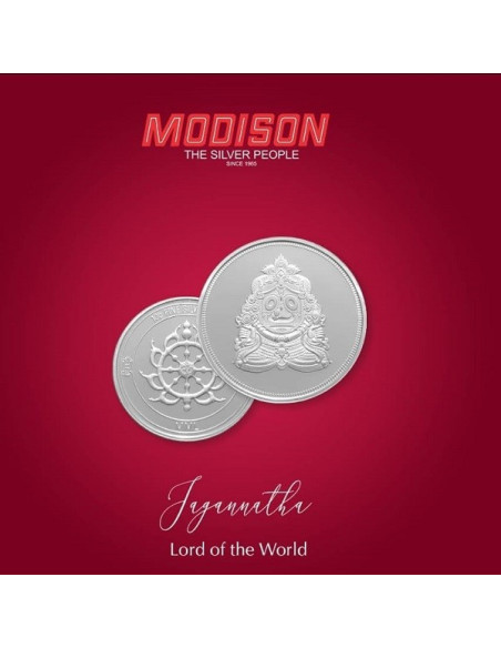 Modison Jagannath Silver Coin of 10 Grams in 24Kt 999 Purity Fineness in Paper Folder Packing