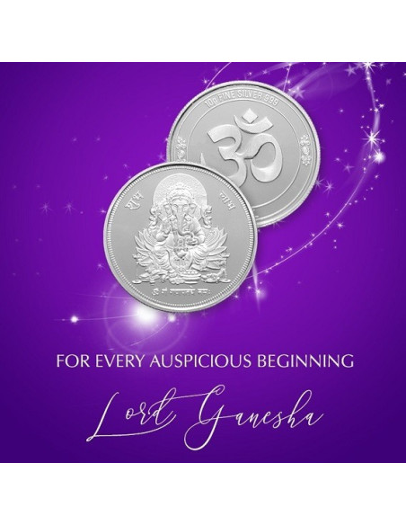 Modison Ganesh Silver Coin of 5 Grams in 24Kt 999 Purity Fineness in Certicard