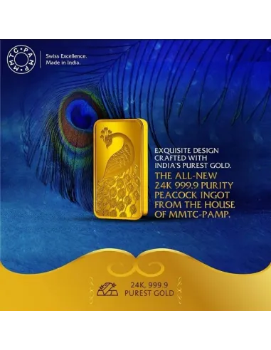MMTC-PAMP Gold Peacock Ingot Bar of 10 Grams in 24 Karat  999.9 Purity / Fineness