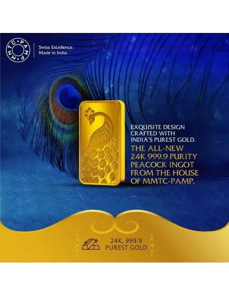 MMTC-PAMP Gold Peacock Ingot Bar of 10 Grams in 24 Karat  999.9 Purity / Fineness