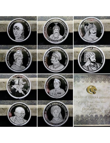 Omkar Mint The Great Indian Heros  Silver Coins 10 gm each in 999 Purity Set of 10