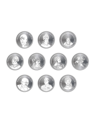 Omkar Mint The Great Indian Heros  Silver Coins 10 gm each in 999 Purity Set of 10