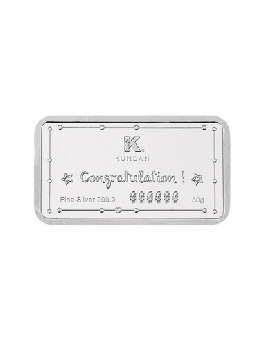 Kundan Color Baby Girl Silver Bar of 50 Gram in 999 Purity / Fineness in Certi Card