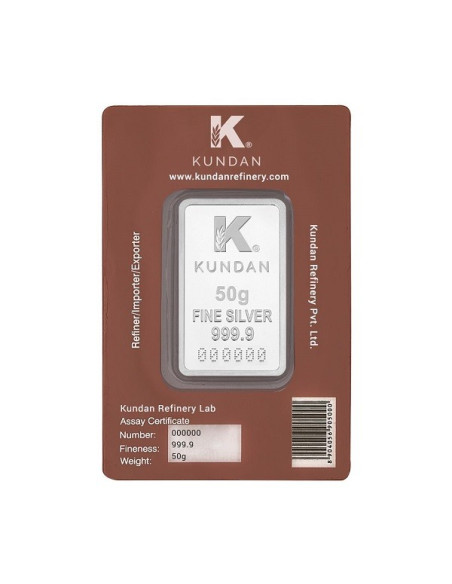Kundan Color Tirupati Silver Bar of 50 Gram in 999.9 Purity / Fineness in Certi Card