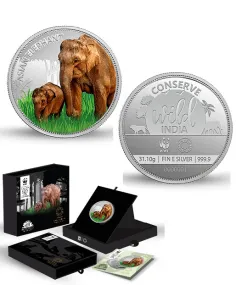 MMTC PAMP The Asian Elephant Silver Coin Of WWF India Nurture Series 2022 1 oz / 31.10 gm 999.9 Purity