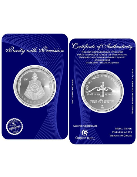 Omkar Mint Shyam Baba Silver Coin of 10 Grams in 999 Purity Fineness