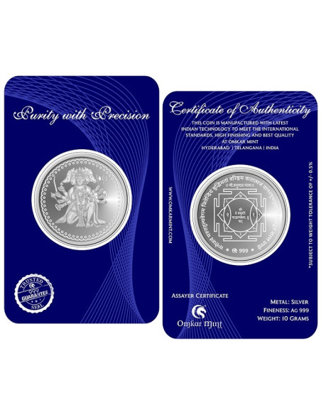 Omkar Mint Hanuman Ji Silver Coin of 10 Grams in 999 Purity Fineness