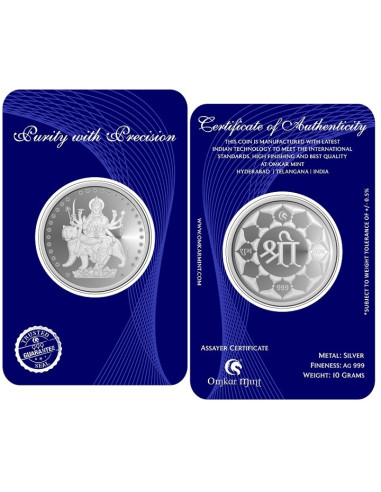 Omkar Mint Durga Silver Coin of 10 Grams in 999 Purity Fineness