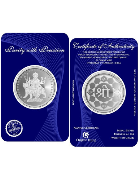 Omkar Mint Durga Silver Coin of 10 Grams in 999 Purity Fineness