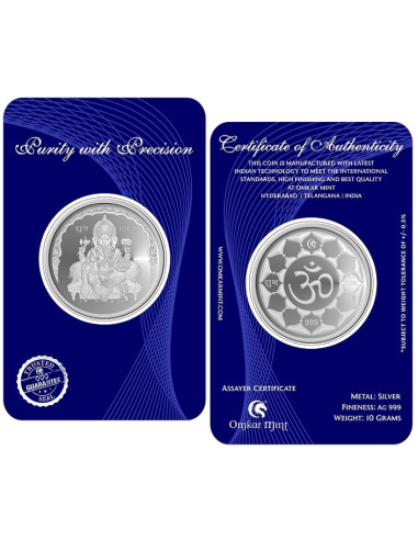 Omkar Mint Ganesh Silver Coin of 10 Grams in 999 Purity Fineness