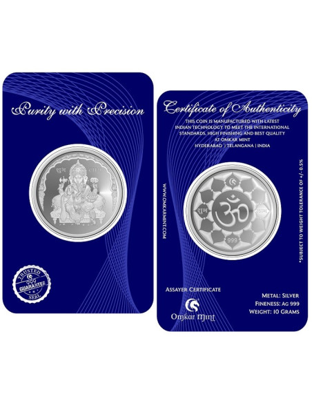 Omkar Mint Ganesh Silver Coin of 10 Grams in 999 Purity Fineness