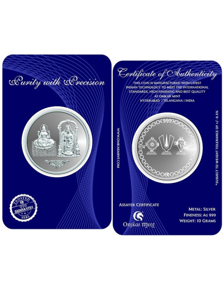 Omkar Mint Balaji Lakshmi Silver Coin of 10 Grams in 999 Purity Fineness