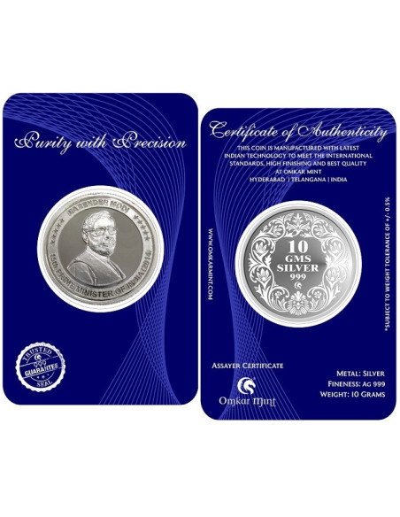 Omkar Mint Narendra Modi Silver Coin of 10 Grams in 999 Purity Fineness