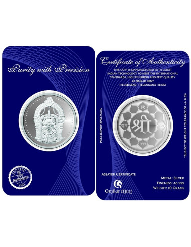 Omkar Mint Padmavati Mata Silver Coin of 10 Grams in 999 Purity Fineness