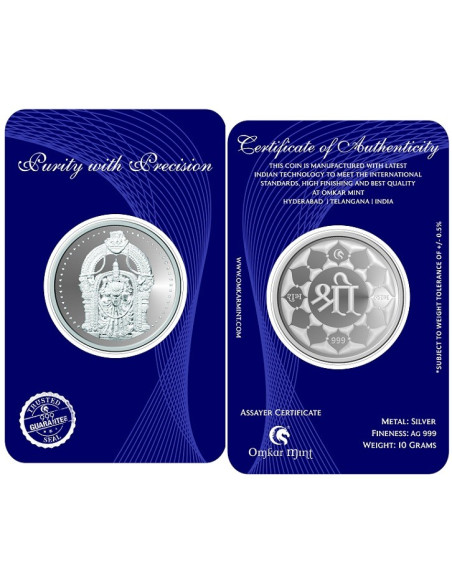 Omkar Mint Padmavati Mata Silver Coin of 10 Grams in 999 Purity Fineness