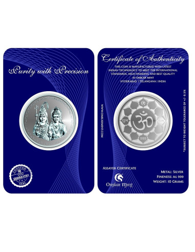 Omkar Mint Shiv Parvati Silver Coin of 10 Grams in 999 Purity Fineness