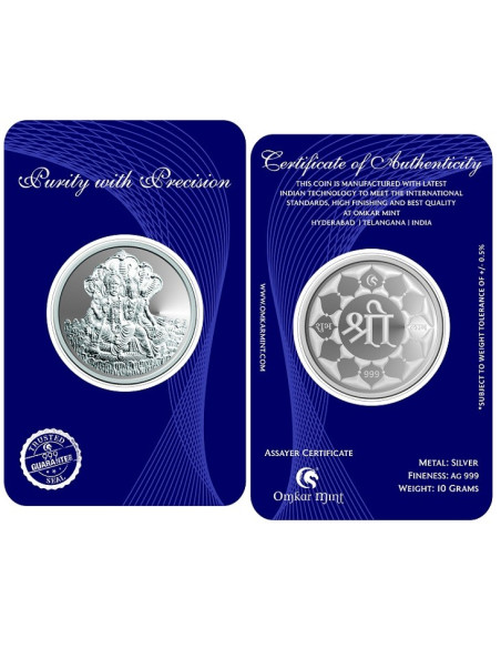 Omkar Mint Lakshmi Narayan Silver Coin of 10 Grams in 999 Purity Fineness