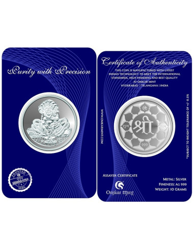 Omkar Mint Lakshmi Narsimha Silver Coin of 10 Grams in 999 Purity Fineness
