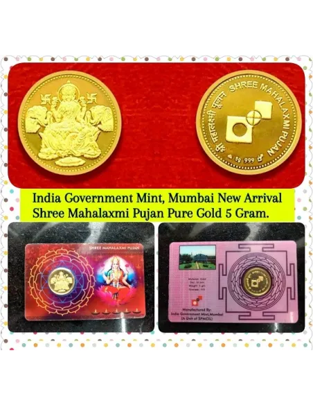 India Govt. Mint Shree Mahalakshmi Pujan Gold Coin Of 5 grams in 999 purity Fineness