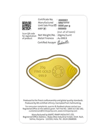 MMTC-PAMP Lakshmi Shankh Shape Gold Coin Of 20 Grams 24 Karat in 9999 Purity / Fineness