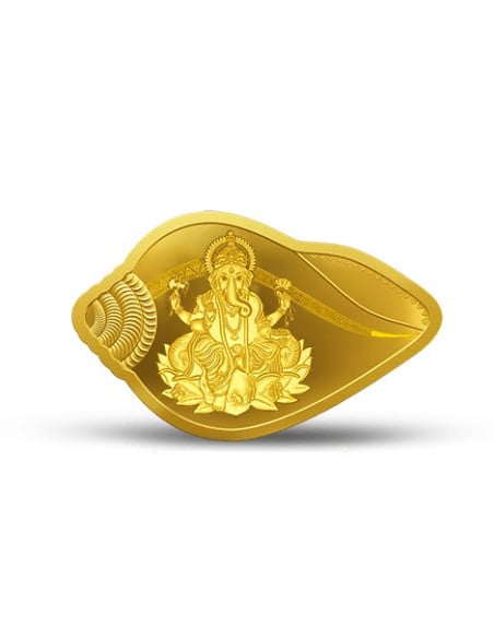 MMTC-PAMP Lakshmi Ganesh Shankh Shape Gold Coin Of 10 Grams in 24 Karat  999.9 Purity / Fineness