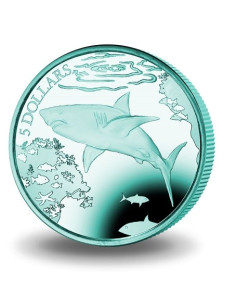 The Powerful Great White Shark Turquoise Titanium Coin 2016 10 grams 0.99 Purity By British Virgin Islands