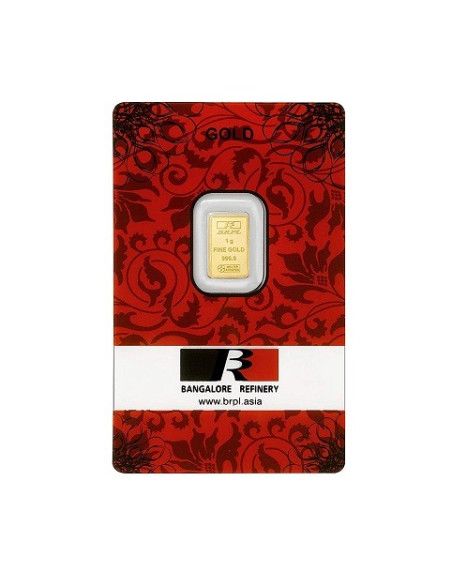 Bangalore Refinery Gold Bar Of 1 Grams in 24 Karat  999.9 Purity / Fineness